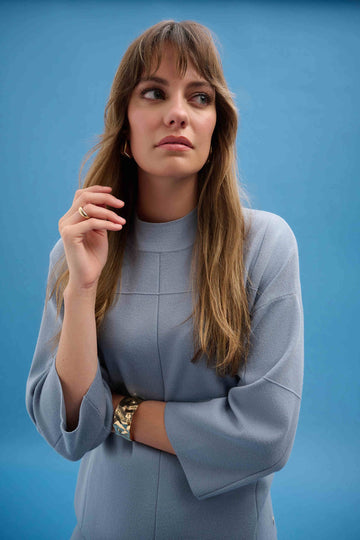 Joseph Ribkoff Chambray Melange Brushed Viscose Straight Sweater with Mock Neck 