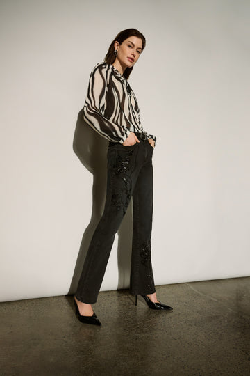 Joseph Ribkoff Charcoal Grey Classic Bootcut Embellished Jeans