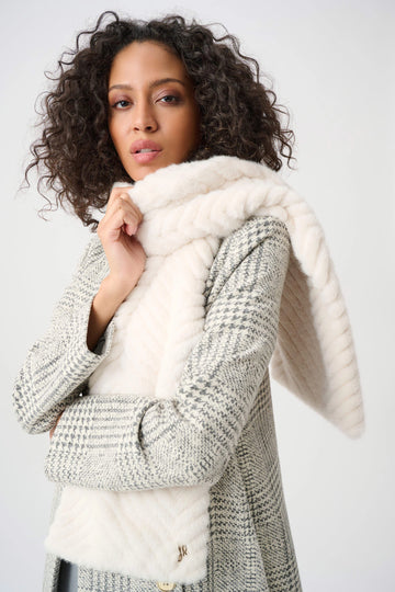 Joseph Ribkoff Cream Textured Chevron Faux Fur Scarf