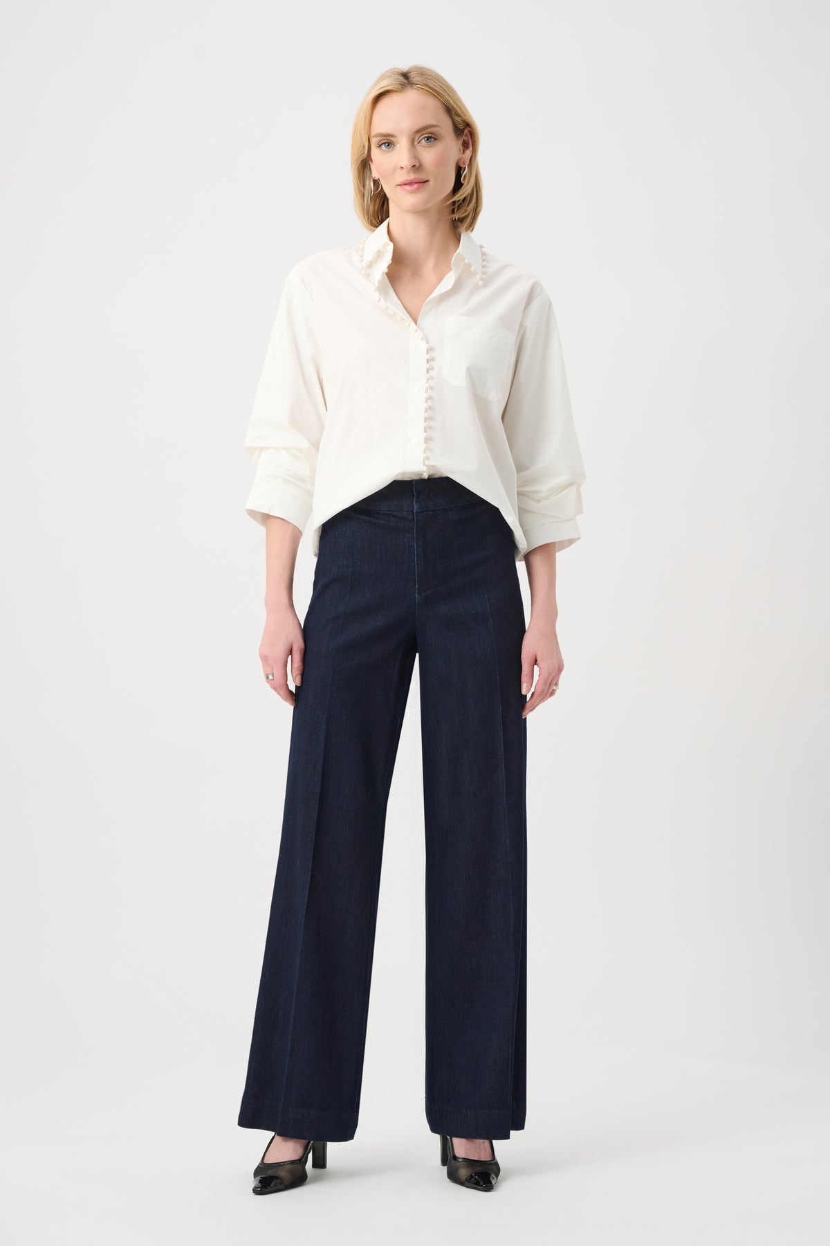 Joseph Ribkoff Dark Denim Blue Chloe | Stretch Denim High-Rise Wide Leg Jeans