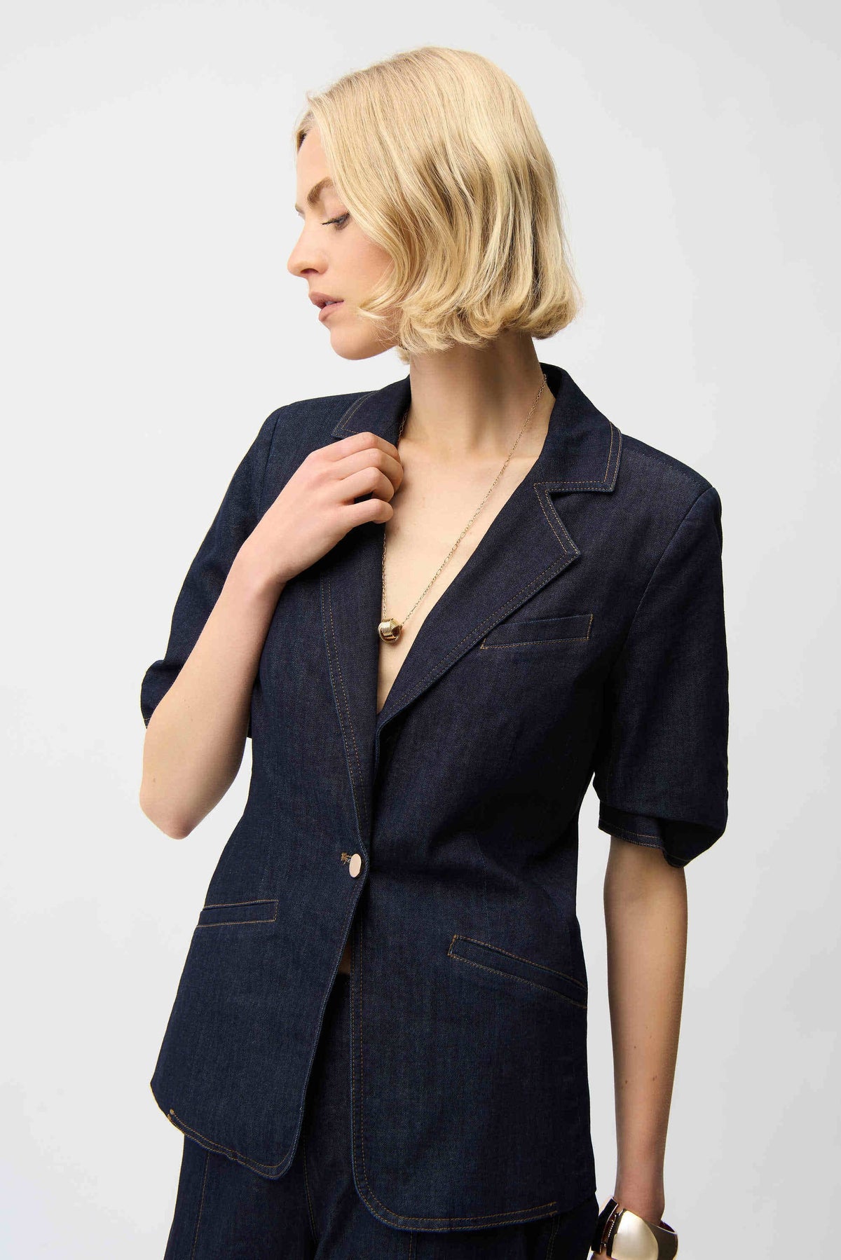 Joseph Ribkoff Dark Denim Blue Denim Fitted Blazer