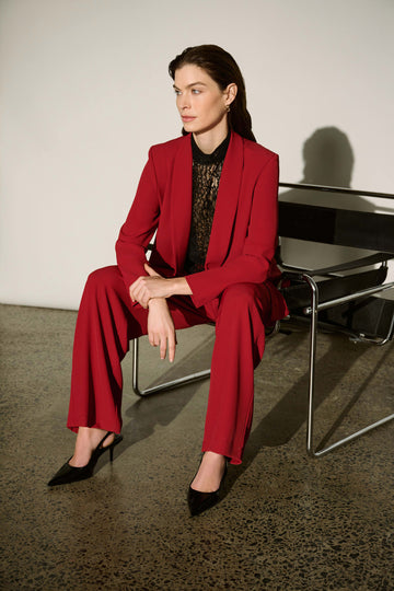 Joseph Ribkoff Deep Cherry Double-Breasted Shawl Collar Blazer