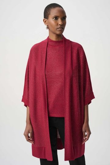 Joseph Ribkoff Deep Cherry Embellished Sparkly Long Cardigan
