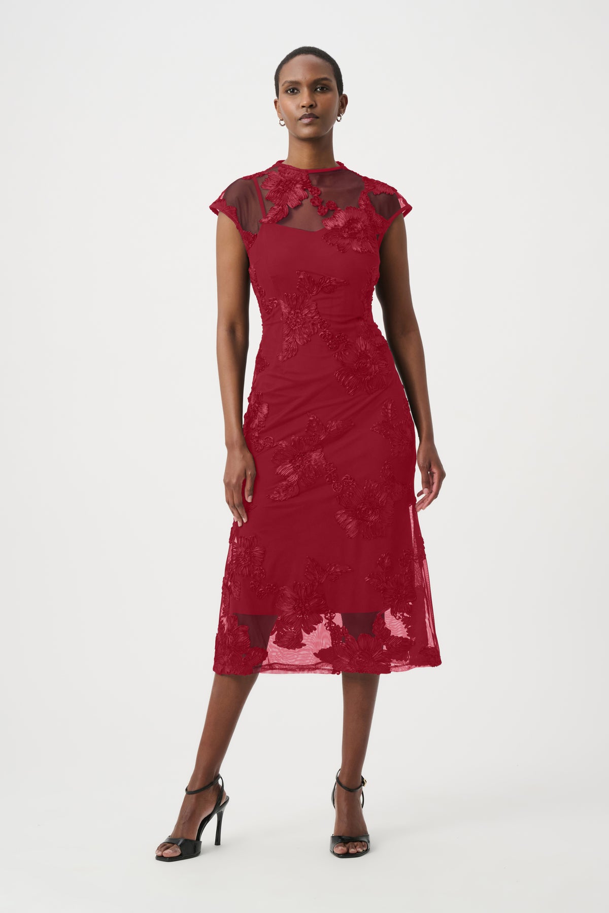 Joseph Ribkoff Deep Cherry Embellished Trumpet Dress