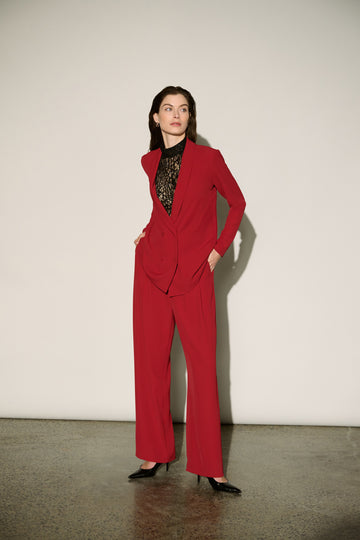 Joseph Ribkoff Deep Cherry Front-Pleated Wide-Leg Pants
