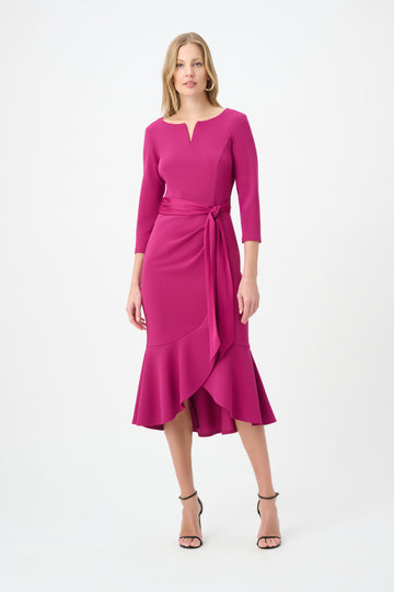Joseph Ribkoff Deep Magenta Trumpet Dress With Satin Sash