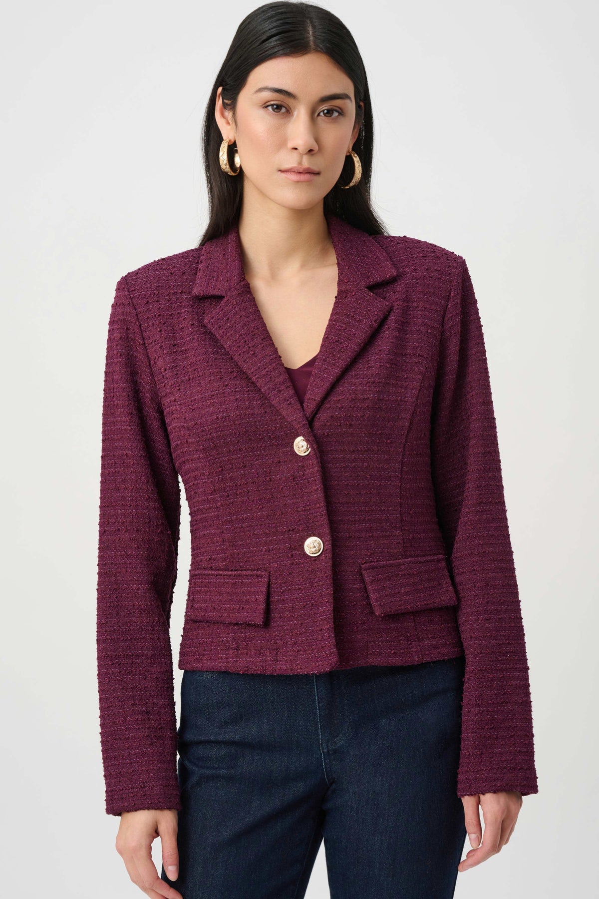 Joseph Ribkoff Elderberry Bouclé Notched Collar Blazer