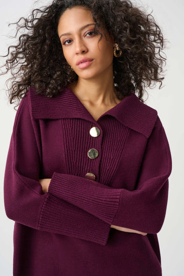 Joseph Ribkoff Elderberry Brushed Viscose And Nylon Shawl-Neck Sweater