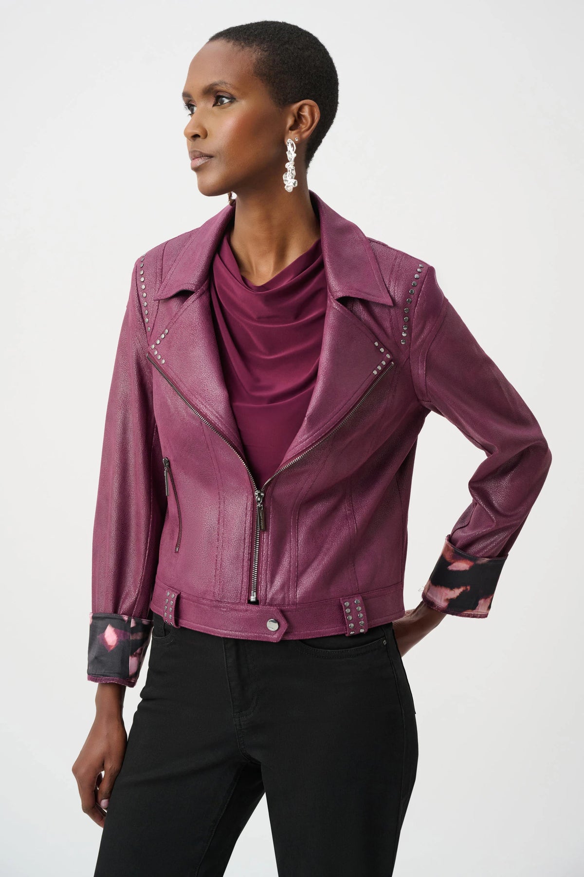 Joseph Ribkoff Elderberry Foiled Faux Suede Fitted Jacket