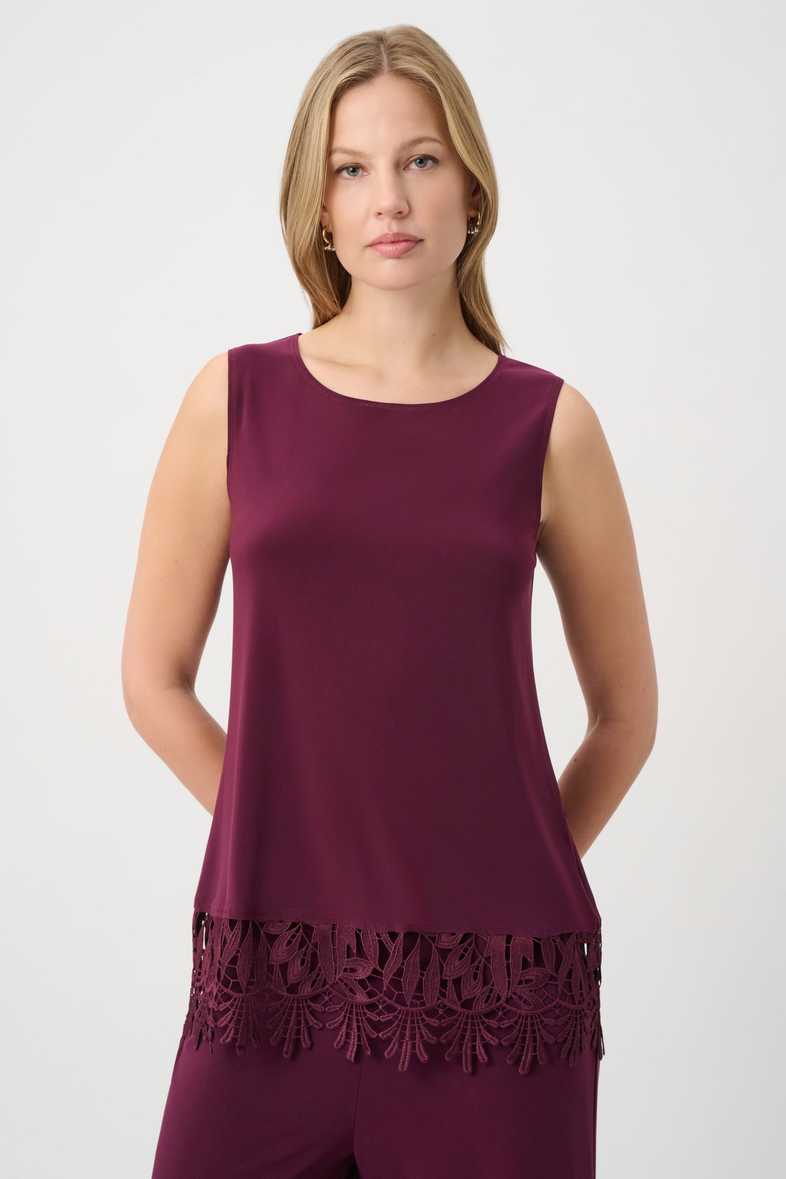 Joseph Ribkoff Elderberry Lace Hem Sleeveless Top