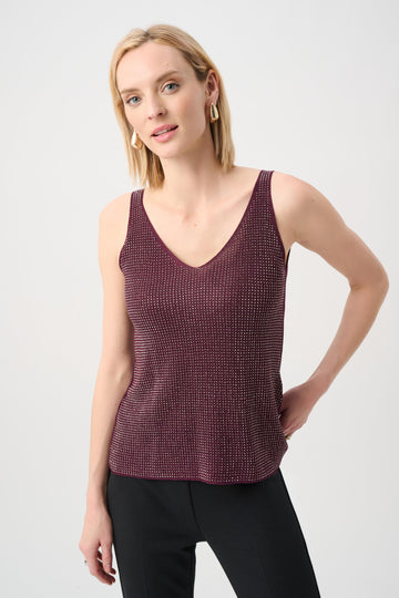 Joseph Ribkoff Elderberry Metallic Knitted Camisole with Rhinestones