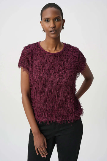 Joseph Ribkoff Elderberry Novelty Fringe Top