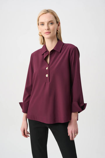 Joseph Ribkoff Elderberry Stretch Poplin Shirt-Collar Boxy Top