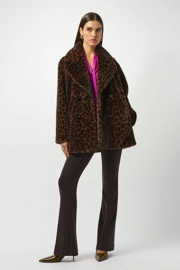 Joseph Ribkoff Faux Fur Leopard Print Double-Breasted Coat