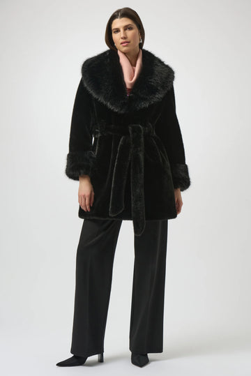 Joseph Ribkoff Faux Fur Shawl Collar Fitted Coat