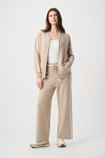 vJoseph Ribkoff Fawn Melange/Winter White Striped Wide Leg Sweater Pant