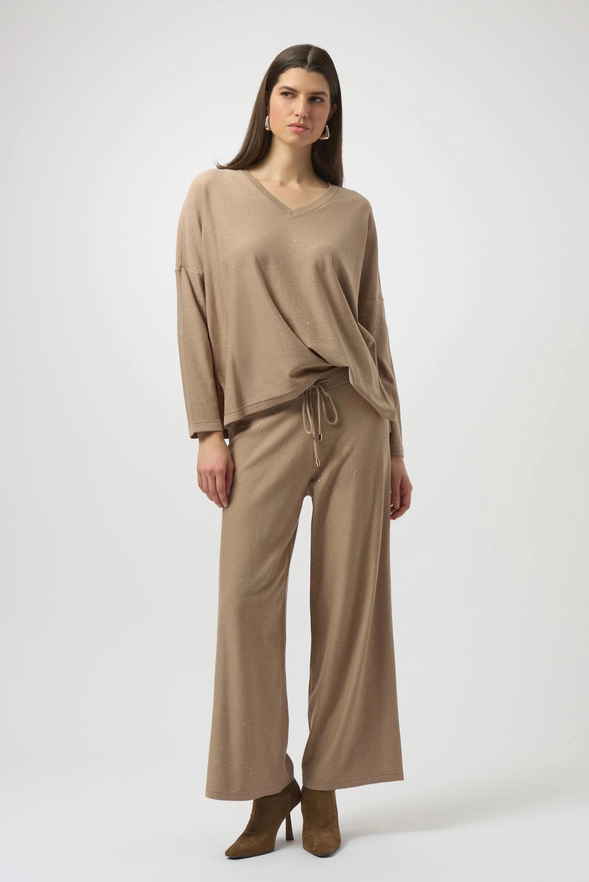Joseph Ribkoff Fawn Sequined Sweater Knit Culotte Pants