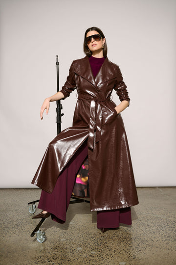 Joseph Ribkoff Icon Edit 57 Elizabeth Hurley Faux Leather Trench Coat