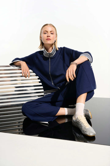 Joseph Ribkoff Indigo/Vanilla Scuba Jersey Pull-On Culotte Pants