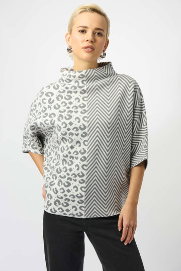 Joseph Ribkoff Jacquard Knit Mixed Print Boxy Sweater