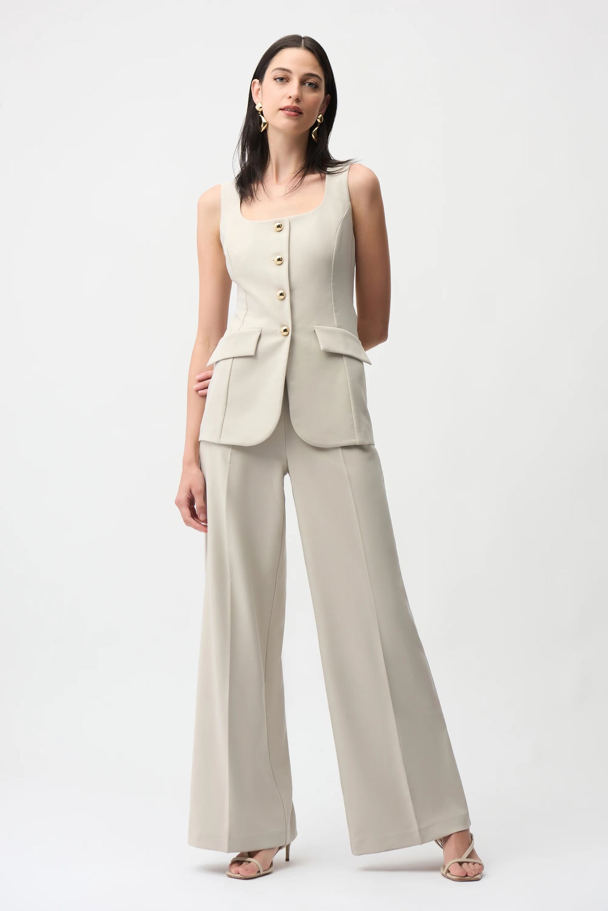 Joseph Ribkoff Lux Twill Wide-Leg Pantsuit-Style Jumpsuit