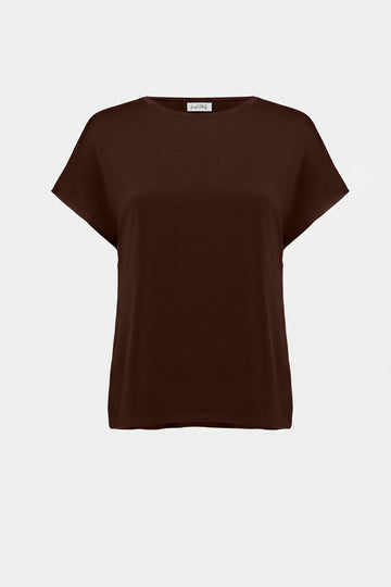 Joseph Ribkoff Mahogany Recycled Satin And Silky Knit Straight Top