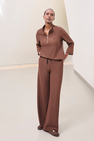 Joseph Ribkoff Mahogany Rib Knit Wide-Leg Pull-On Pants