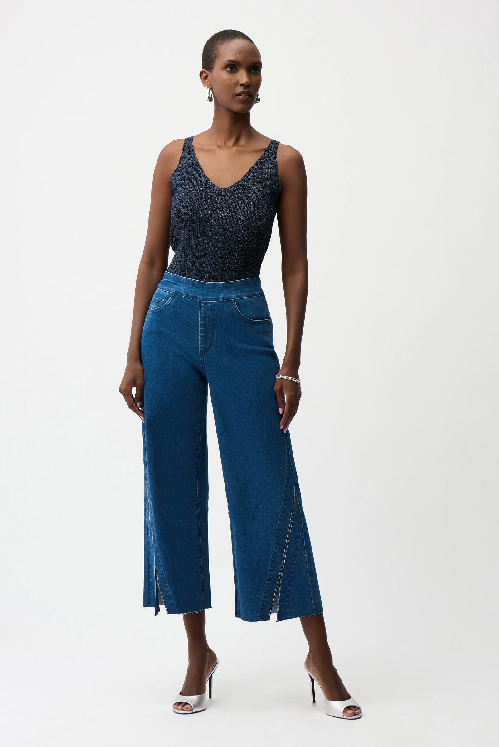 Joseph Ribkoff Medium Blue Culotte Jeans With Rhinestones