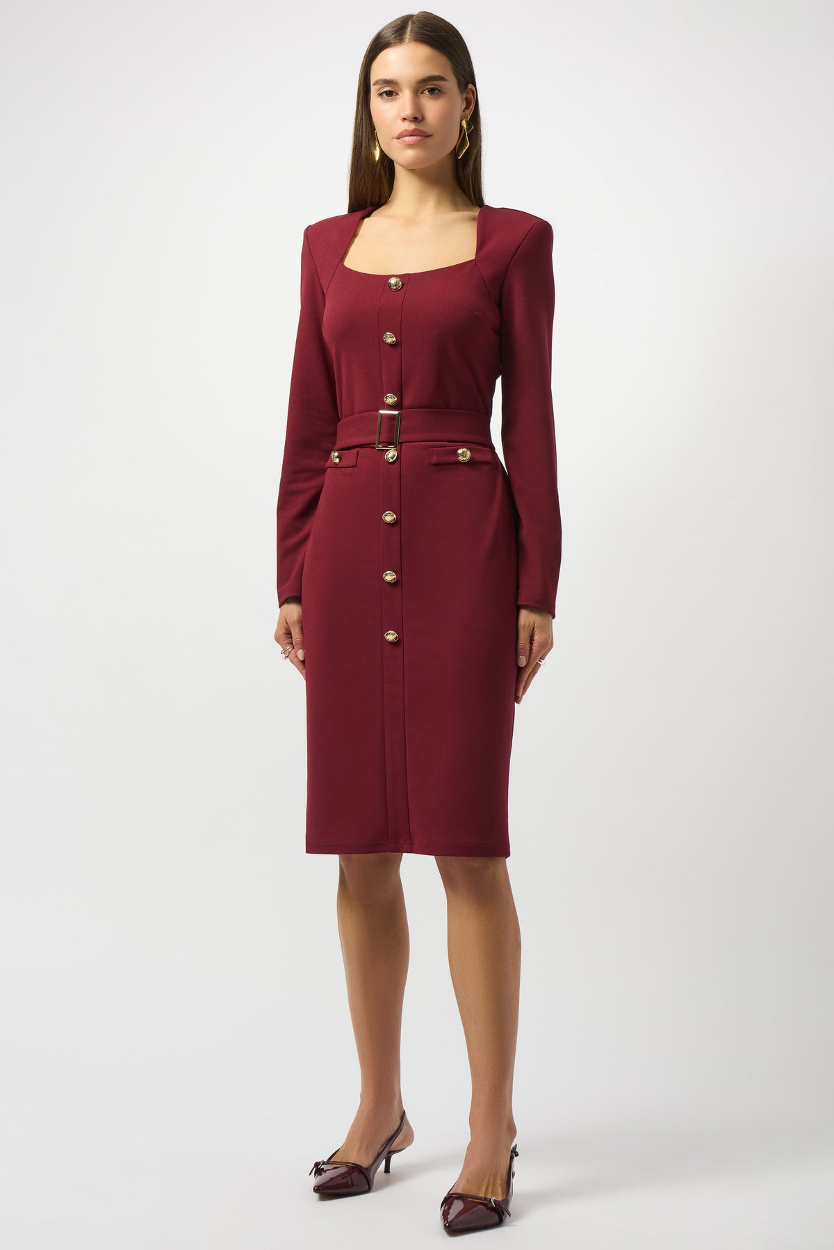 Joseph Ribkoff Merlot Belted Dress