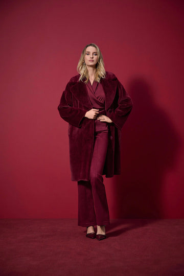 Joseph Ribkoff Merlot Faux Fur Straight Coat