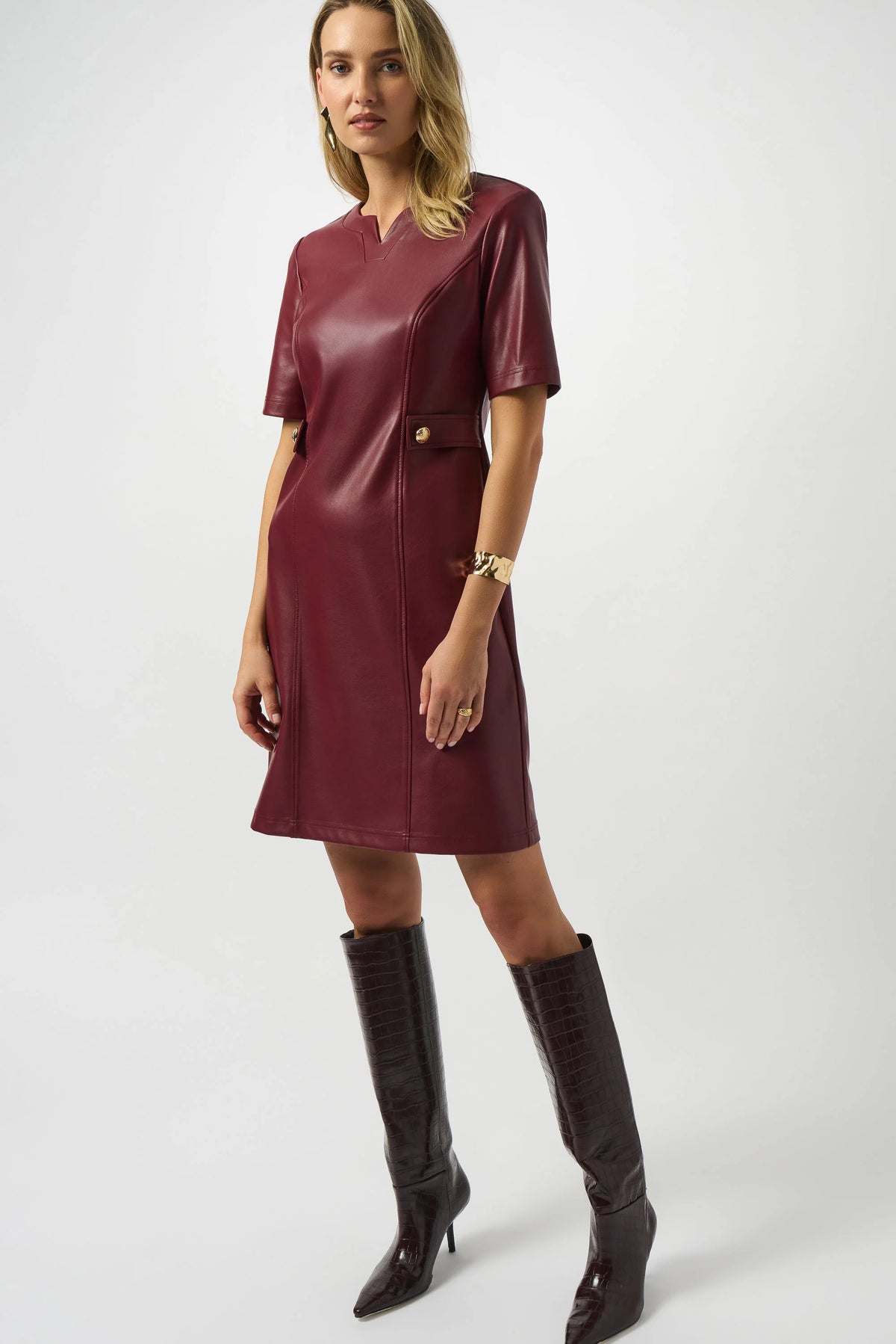 Joseph Ribkoff Merlot Leatherette A-Line Dress