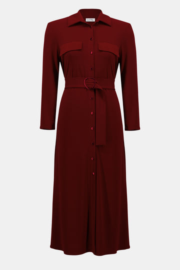 Joseph Ribkoff Merlot Moss Crepe And Satin Straight Shirt Dress
