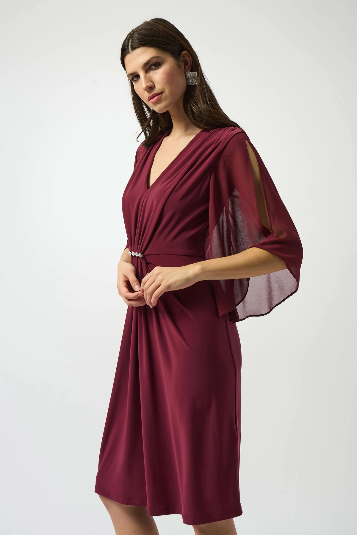Joseph Ribkoff Merlot   Signature Silky Knit &amp; Chiffon Sheath Dress