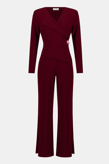 Joseph Ribkoff Merlot Silky Knit Wide-Leg Jumpsuit