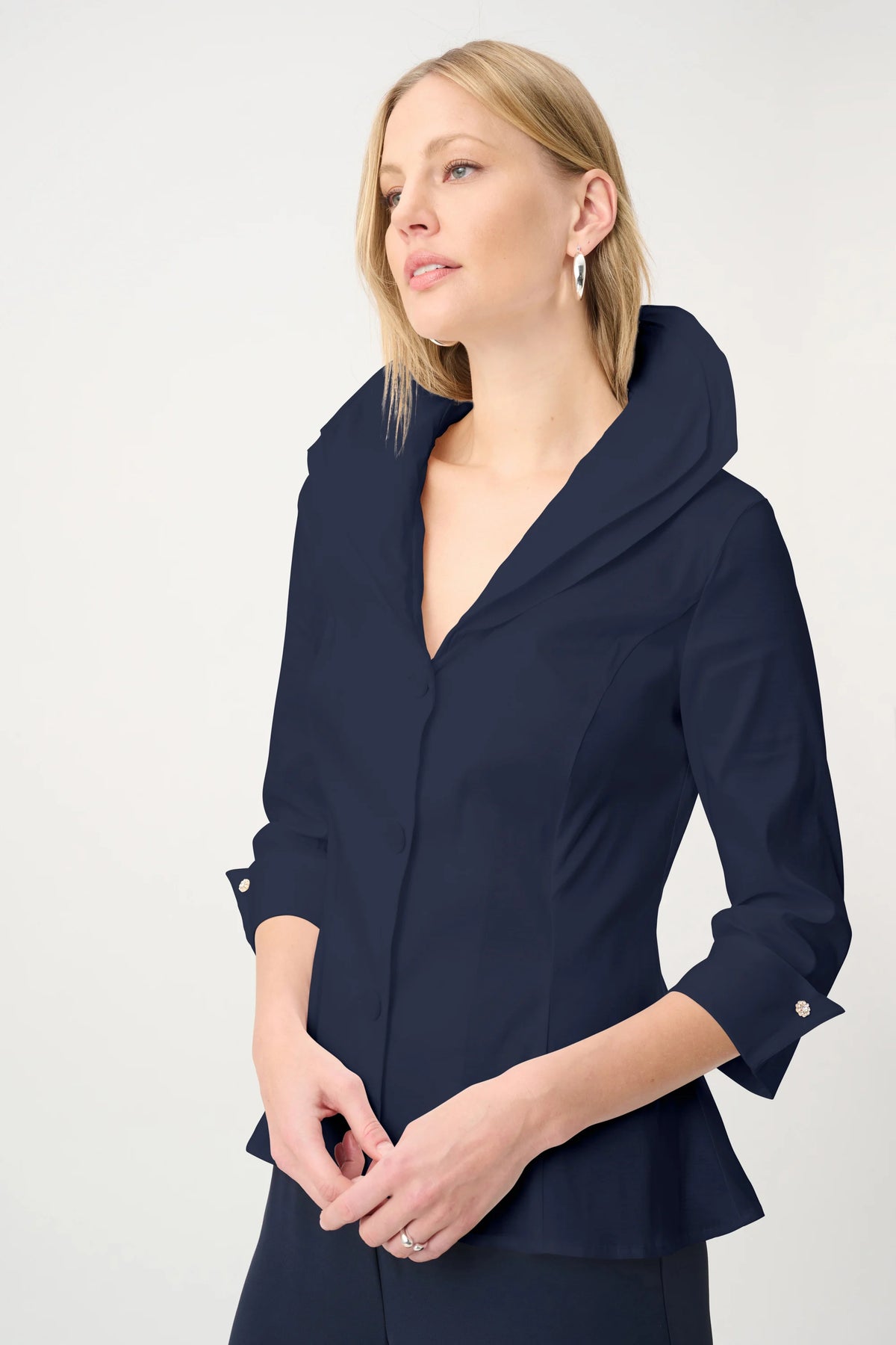 Joseph Ribkoff Midnight Blue Double Lapel Collar Blouse