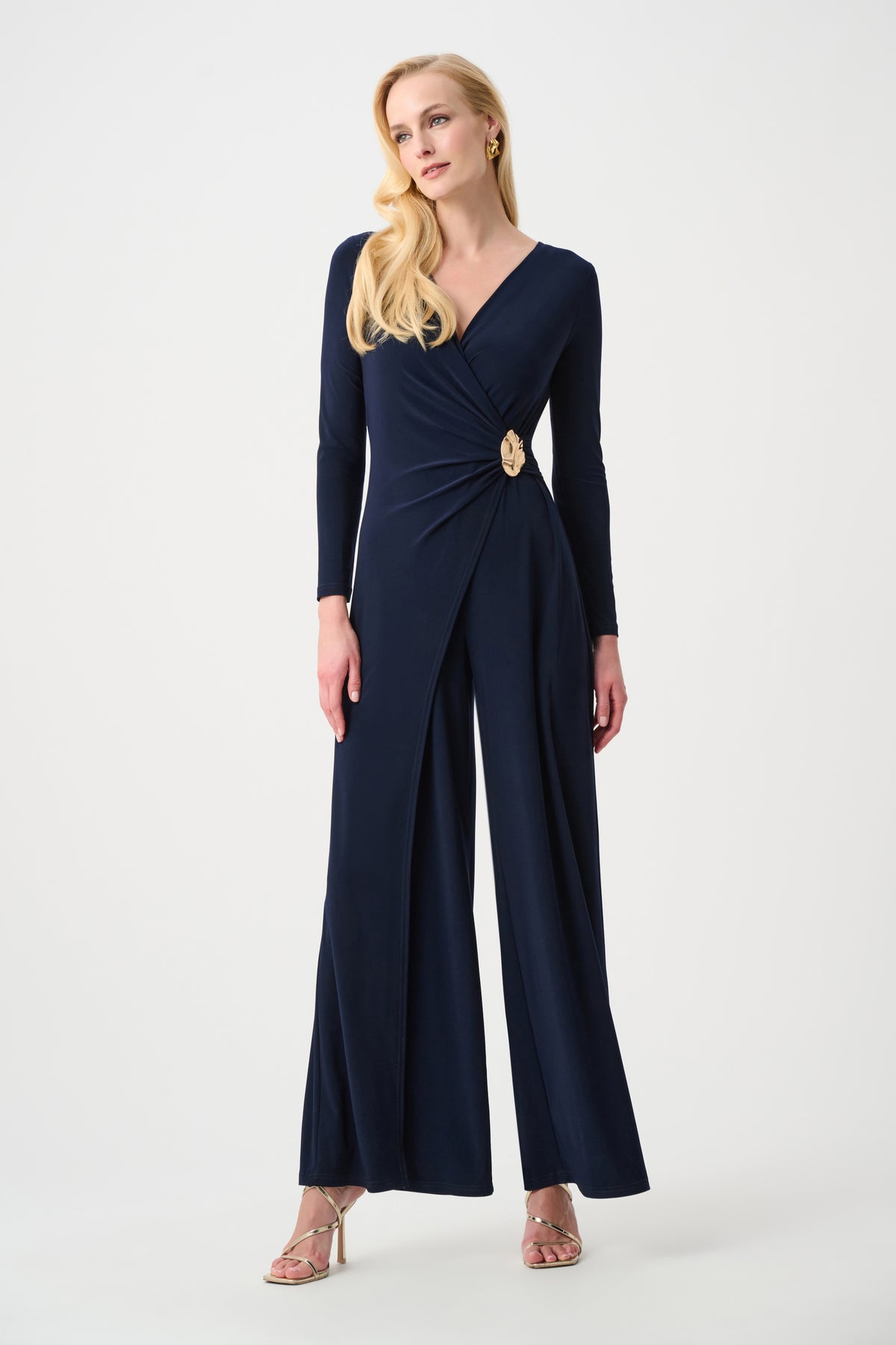 Joseph Ribkoff Midnight Blue Signature | Silky Knit Wide Leg Wrap Jumpsuit