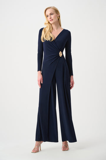 Joseph Ribkoff Midnight Blue Signature | Silky Knit Wide Leg Wrap Jumpsuit
