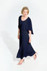 Joseph Ribkoff Midnight Blue Signature | Woven Twill A-Line Dress With Chiffon Overlay
