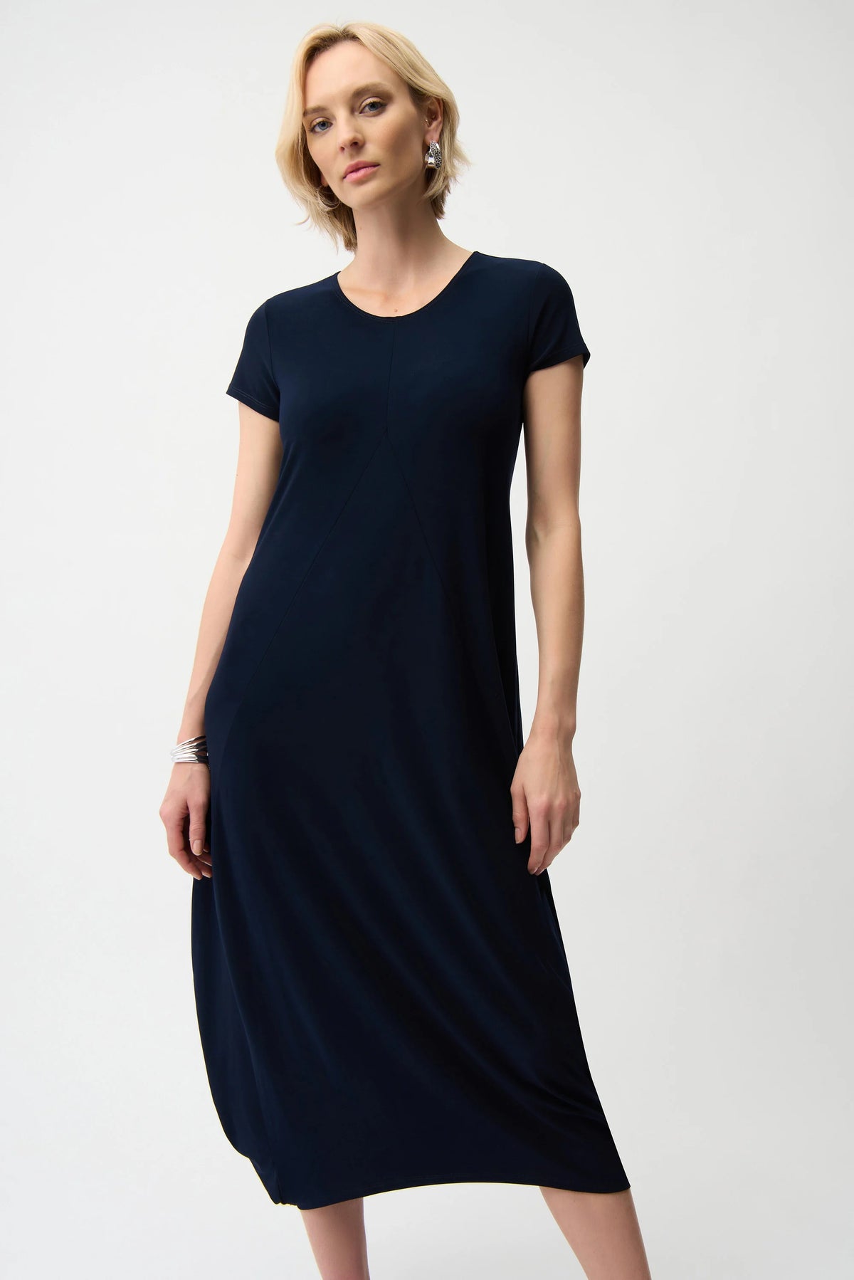 Joseph Ribkoff Midnight Blue Silky Knit Cocoon Dress With Scoop Neckline