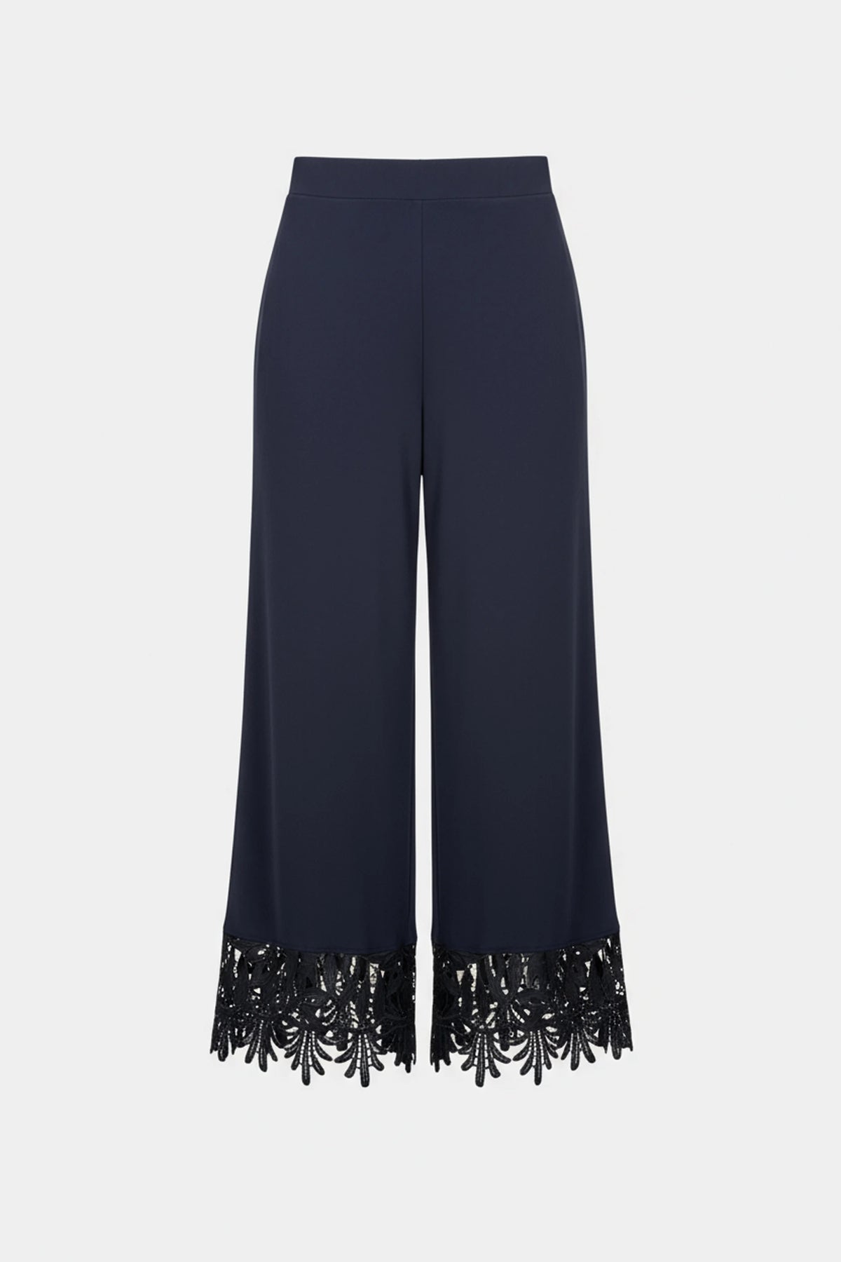 Joseph Ribkoff Midnight Blue Silky Knit Culotte Pants With Guipure Lace Hem