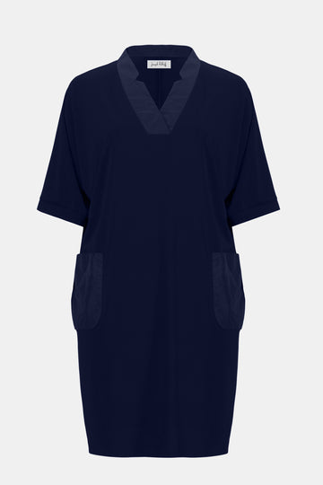 Joseph Ribkoff Midnight Blue Silky Knit & Memory Straight Dress With V-neckline