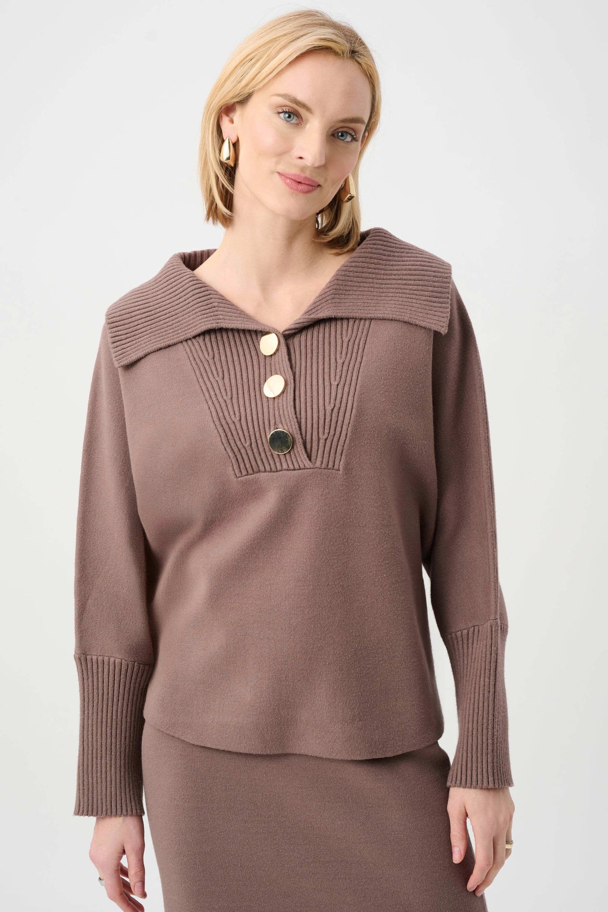 Joseph Ribkoff Mink Brushed Viscose And Nylon Shawl-Neck Sweater