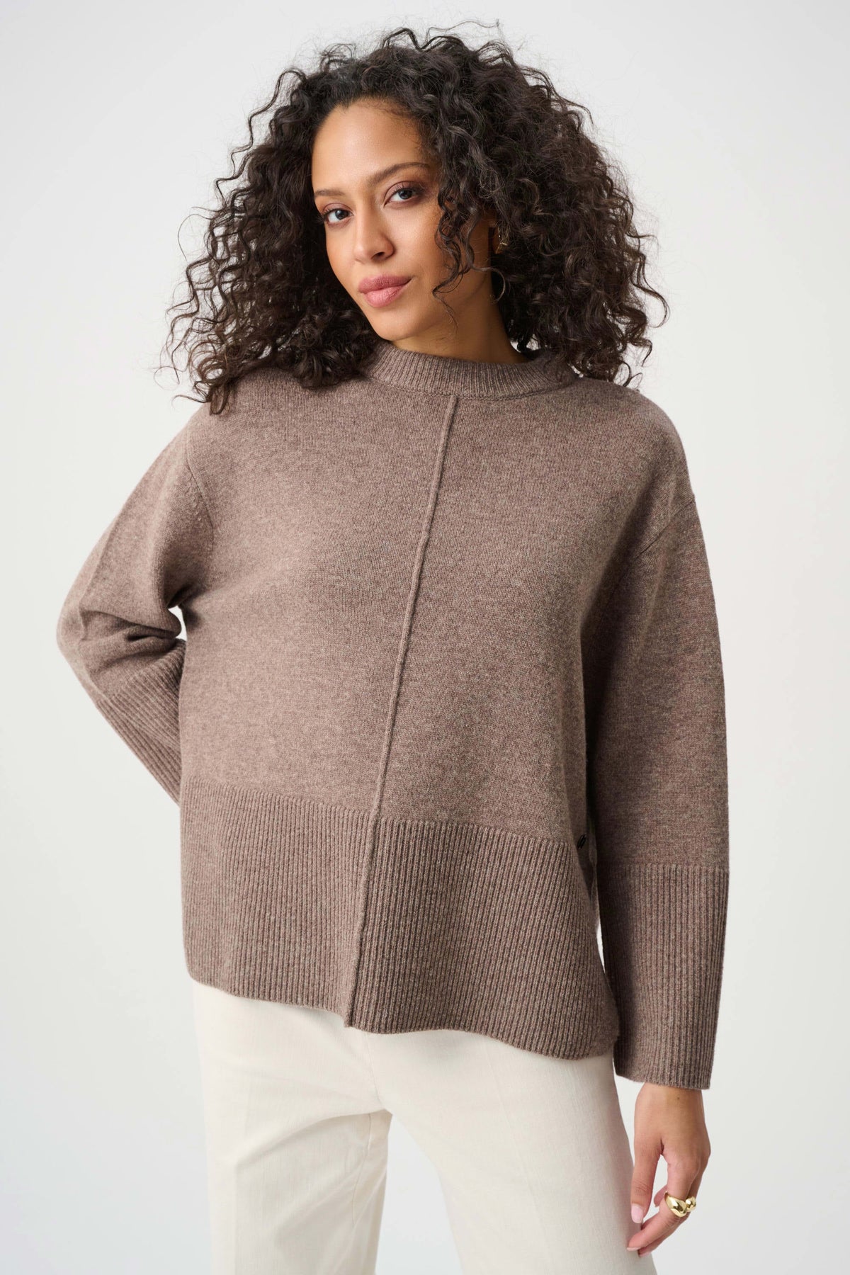 Joseph Ribkoff Mink Melange Wool Boxy Crewneck Sweater
