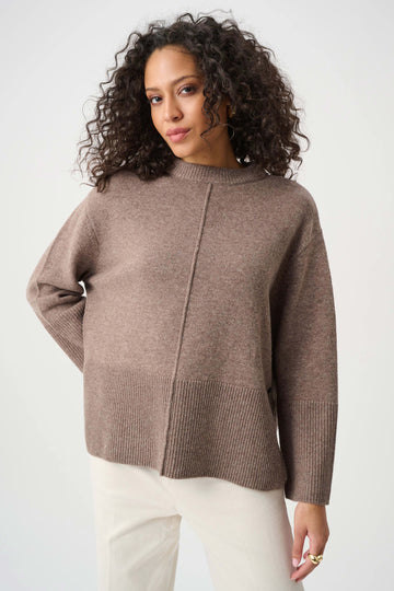 Joseph Ribkoff Mink Melange Wool Boxy Crewneck Sweater
