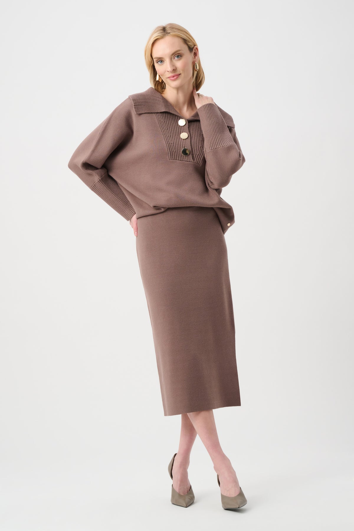 Joseph Ribkoff Mink Sweater Knit Midi Skirt
