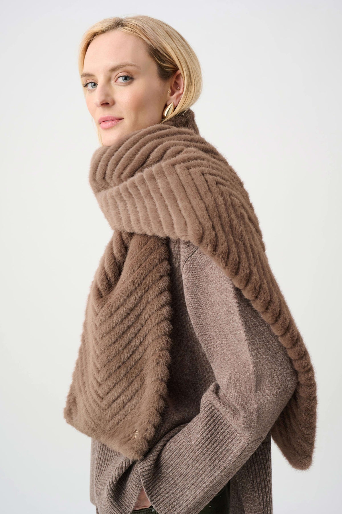 Joseph Ribkoff Mink Textured Chevron Faux Fur Scarf