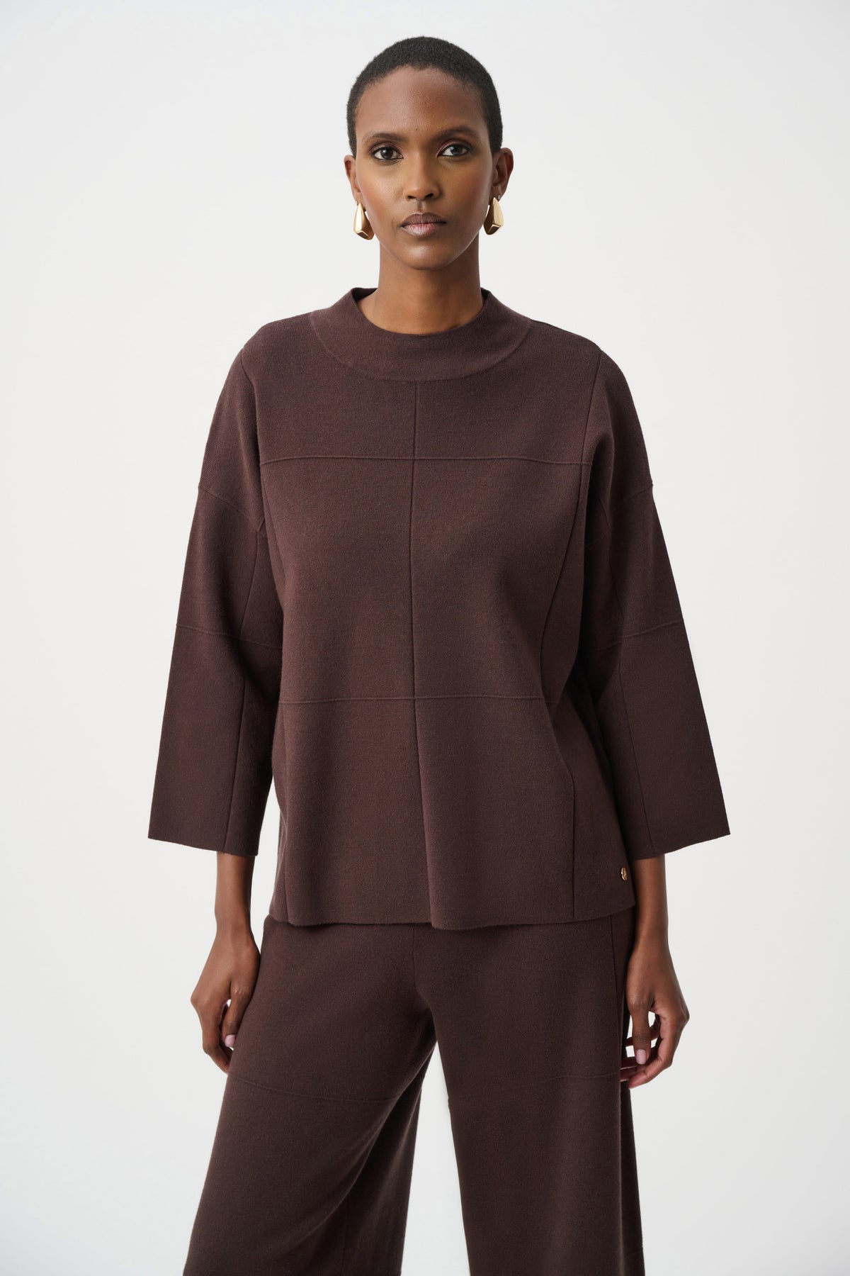 Joseph Ribkoff Mocha Brushed Viscose Straight Sweater with Mock Neck
