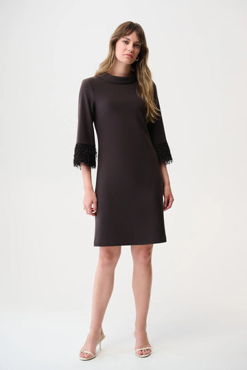 Joseph Ribkoff Mocha Silky Knit & Novelty A-Line Dress