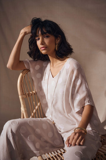 Joseph Ribkoff Moonstone Chiffon Jacquard Dot Print Poncho Top