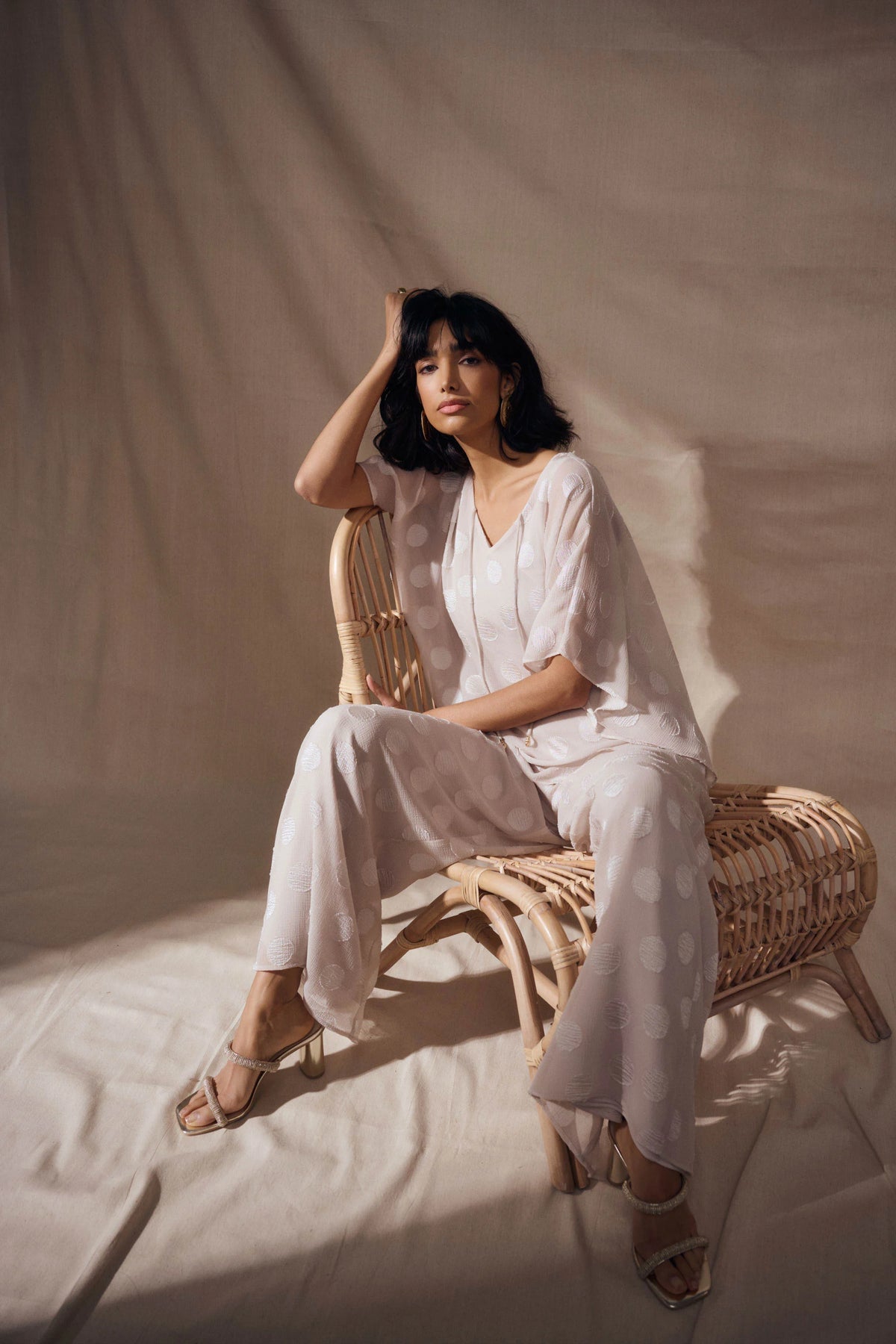 Joseph Ribkoff Moonstone Chiffon Jacquard Dot Print Wide Leg Pants